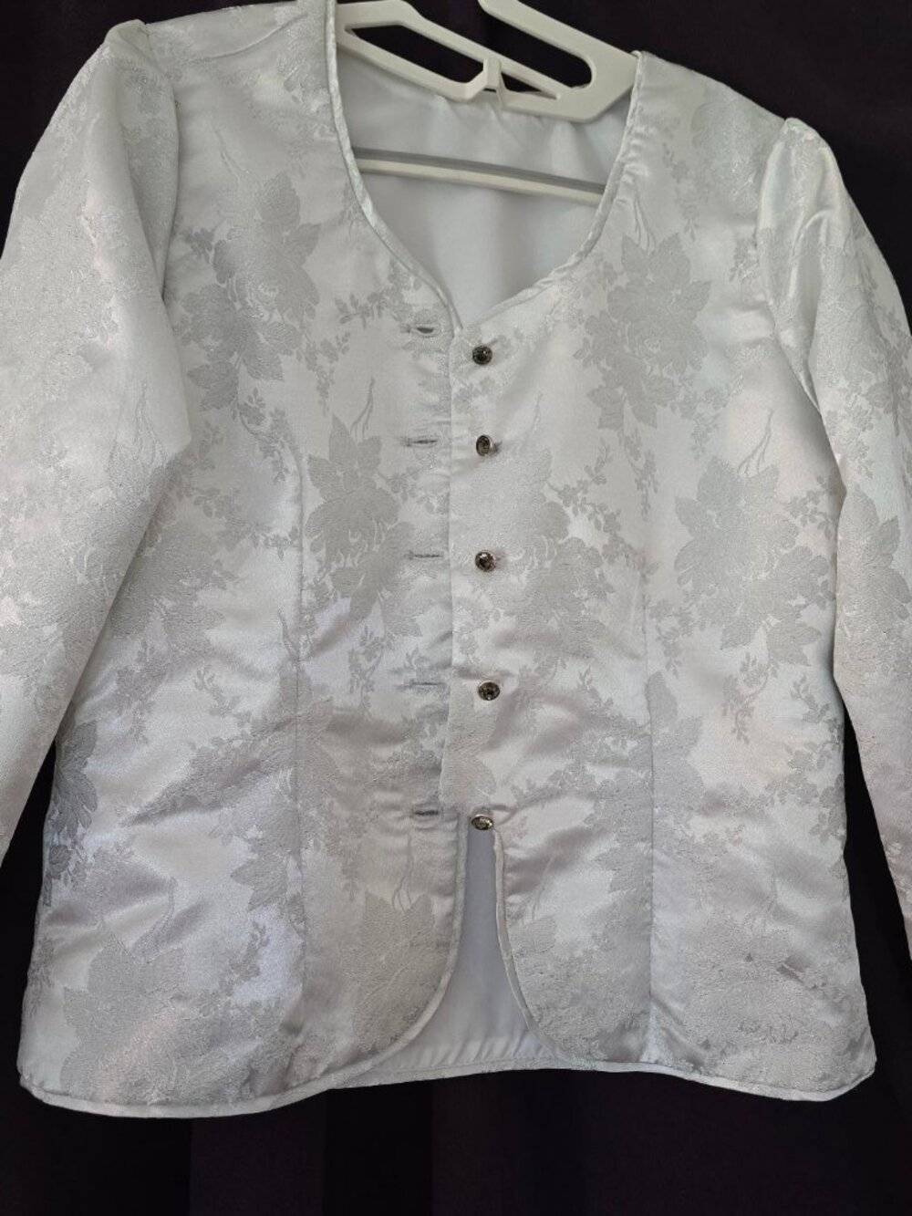 Sz 6 evening 3-pc 2 top/1skirt set Unbranded silver satin-finish floral brocade